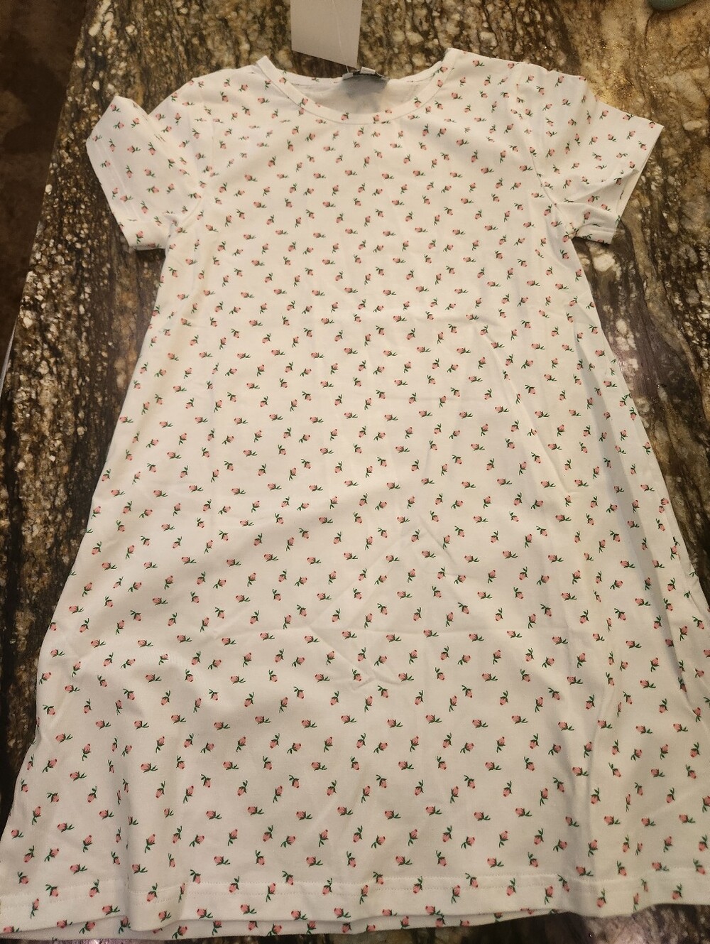 White Floral Short-Sleeve Casual Dress for Girls